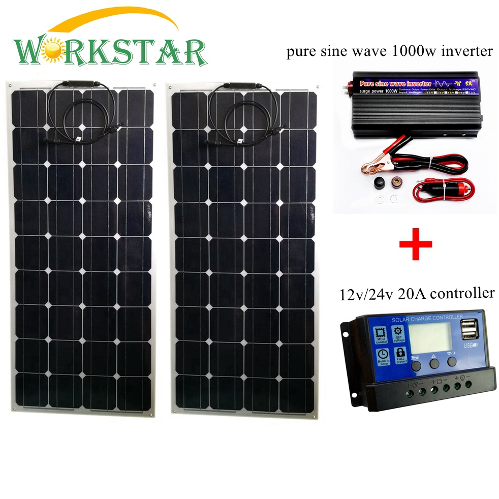 Солнечные панели на 200 Вт с инвертером на 12v/24v и контроллером