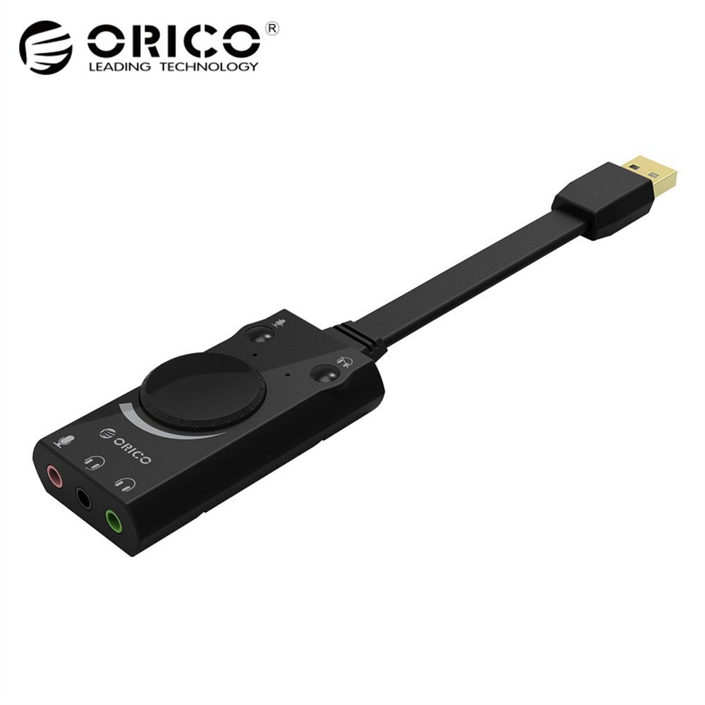 Внешняя usb звуковая карта с регулировкой громкости и тремя разъемами от бренда ORICO