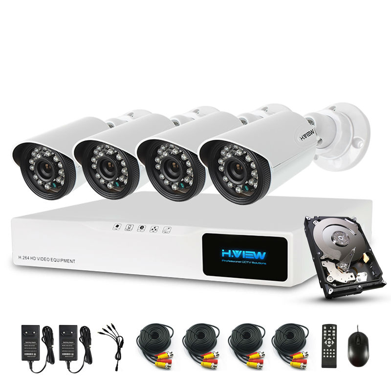Система видеонаблюдения: 
8-канальный видеорегистратор + 4 видеокамеры (720р) во влагозащитном корпусе + жесткий диск HDD на 1Тб. 
Управляется дистанционно с Android или IOS.