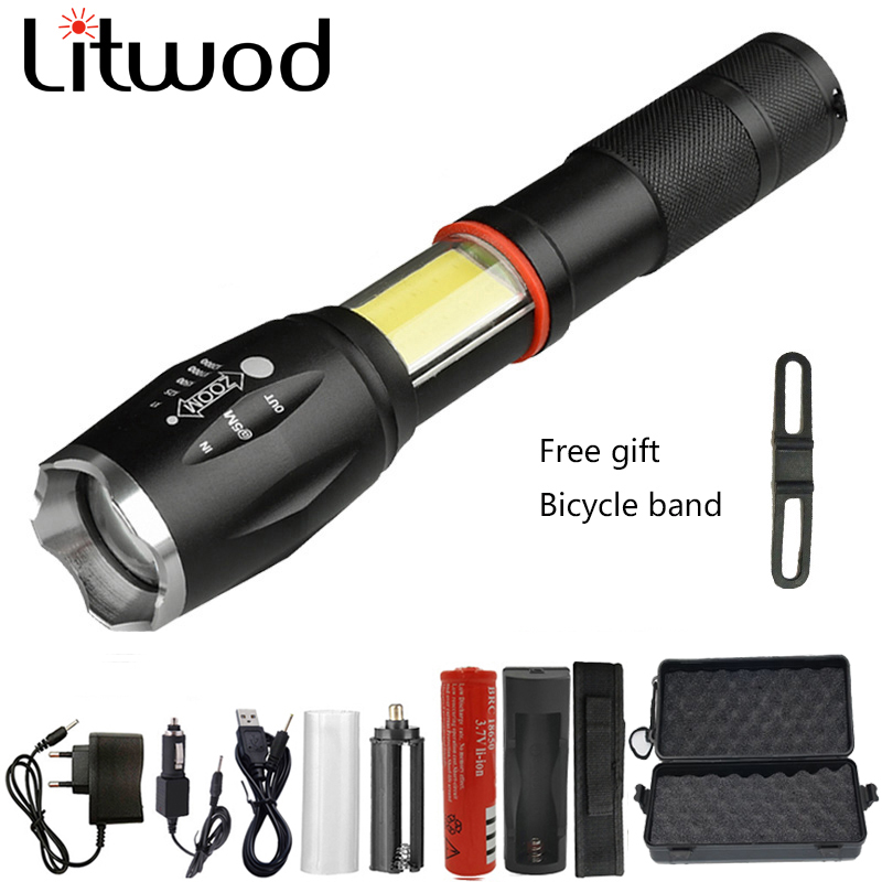 Тактический фонарь от Litwod — 

Имеется магнитная ручка, боковой светодиод, шесть режимов свечения, зум, ремешок.
